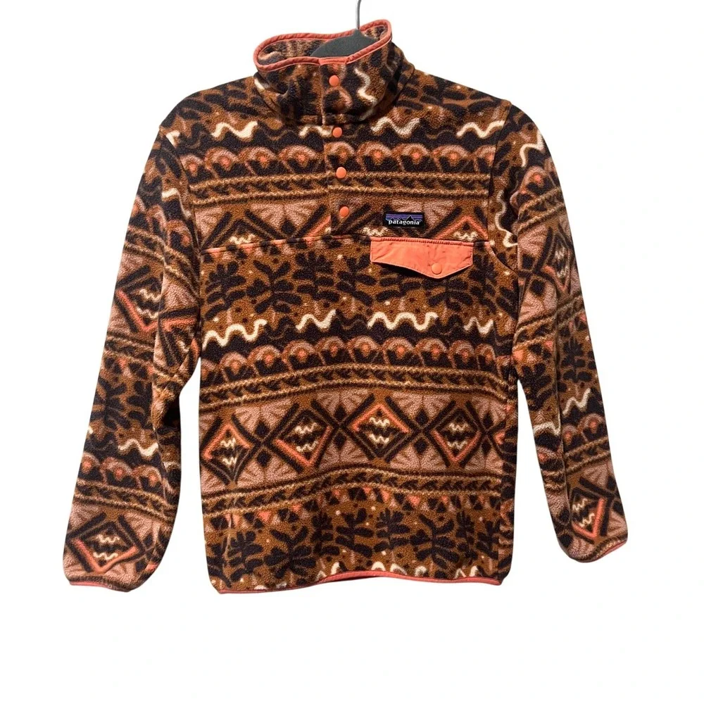 Patagonia Synchilla Snap-T Fleece Aztec Mangrove Henna‎ Brown Women's XXS Retro